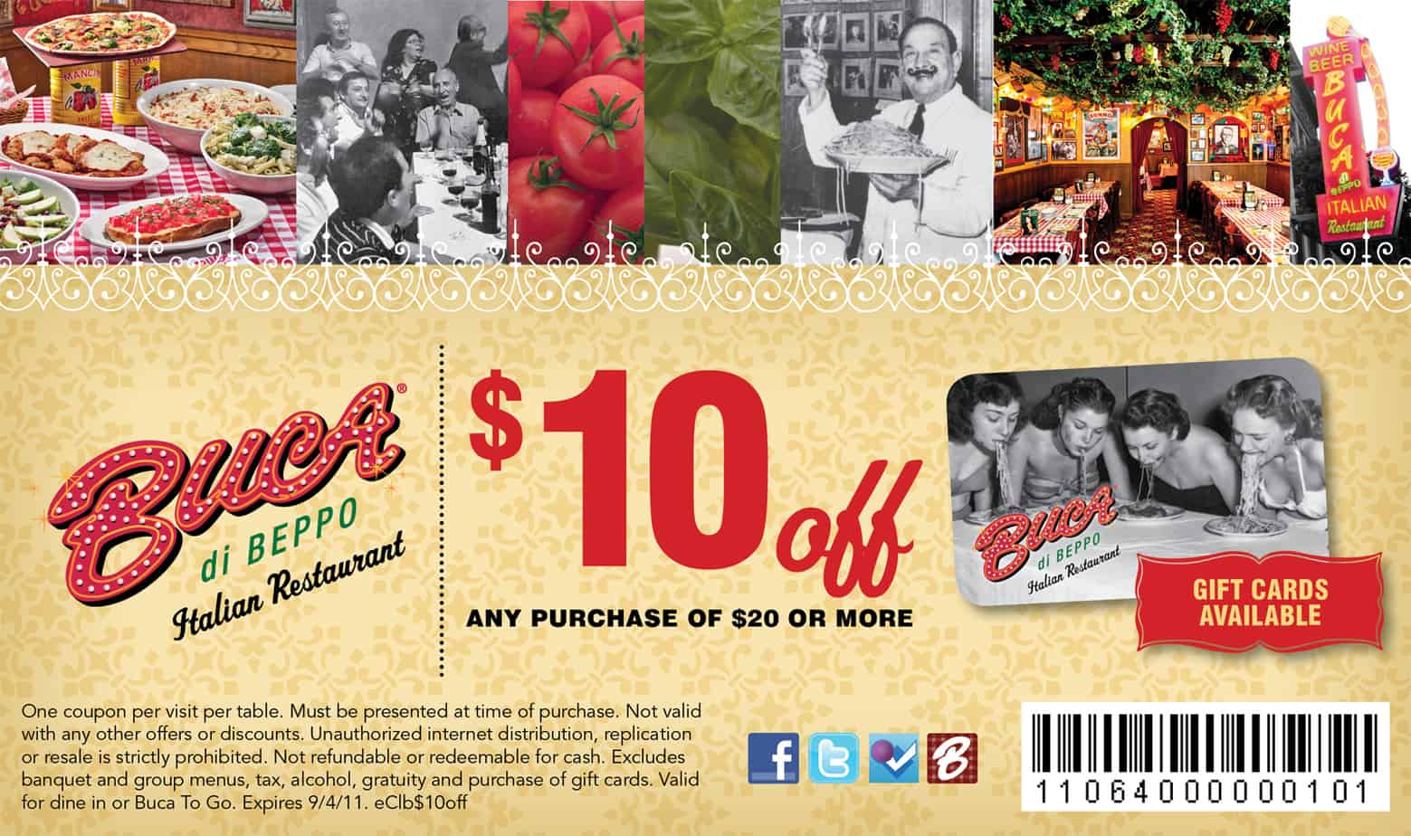 Buca di Beppo Coupon 2012: $10 off of $20