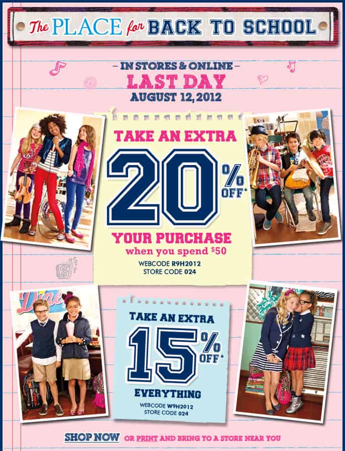 Children’s Place Mystery Coupon Code August 2012