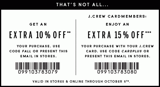 J Crew Factory Discount Coupon Code October 2014