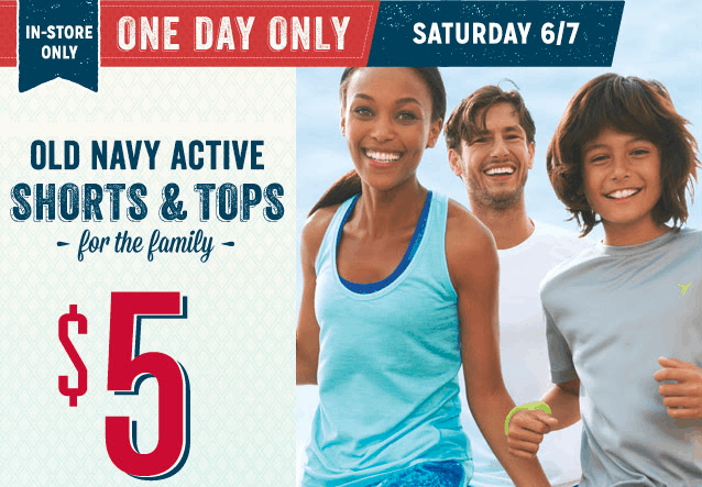 Old Navy One Day Wonder Sale: $5 Active Wear