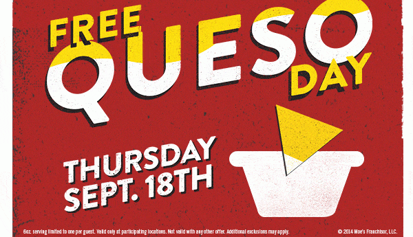 Moe’s Free Queso Day September 18, 2014