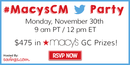 Macy’s Cyber Monday Twitter Party  *$475 in Prizes!*
