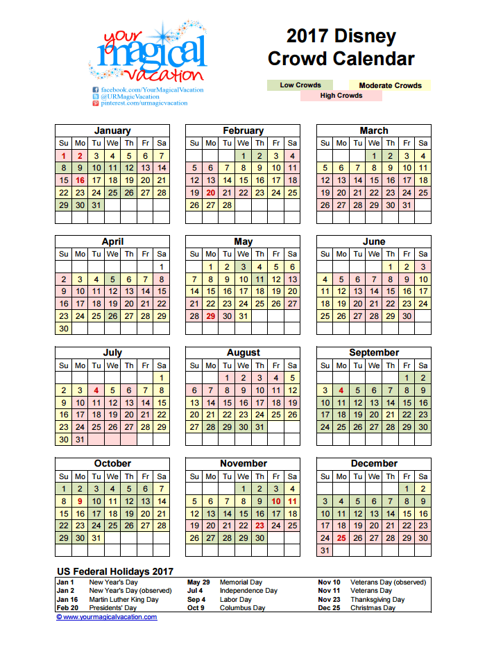 2017 Disney Crowd Calendar