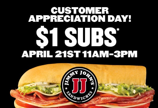 Customer Appreciation Day at Jimmy Johns- $1 Subs