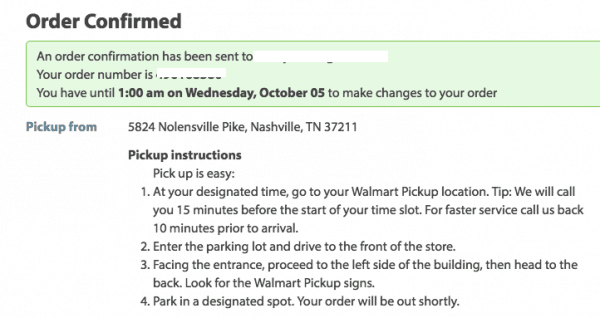 walmart online grocery order confirmed