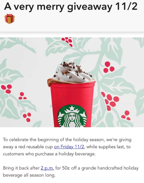 Free Starbucks Holiday Drinks